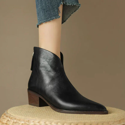 MAISON LORÉ Women's Low Heel Leather Ankle Boots