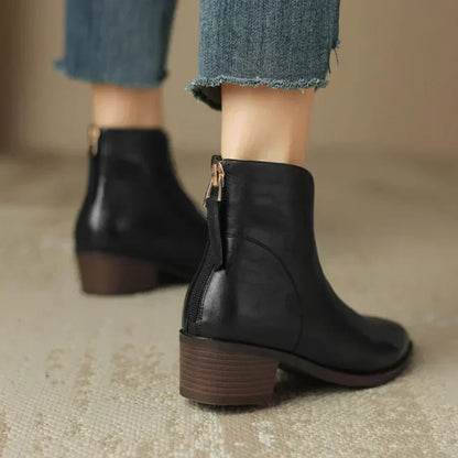 MAISON LORÉ Women's Low Heel Leather Ankle Boots