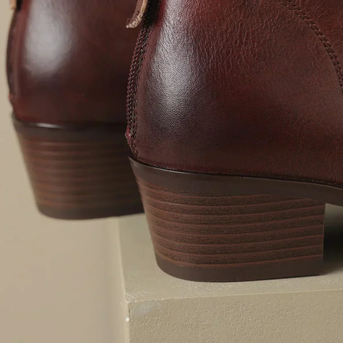 MAISON LORÉ Women's Low Heel Leather Ankle Boots