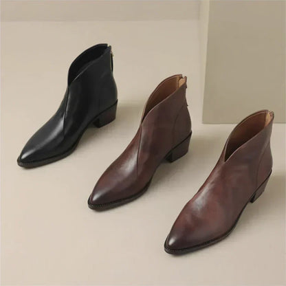 MAISON LORÉ Women's Low Heel Leather Ankle Boots