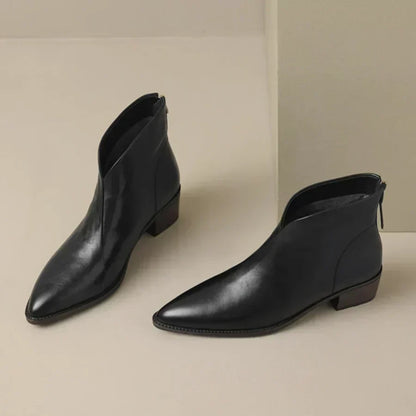MAISON LORÉ Women's Low Heel Leather Ankle Boots