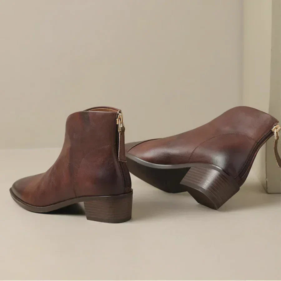MAISON LORÉ Women's Low Heel Leather Ankle Boots