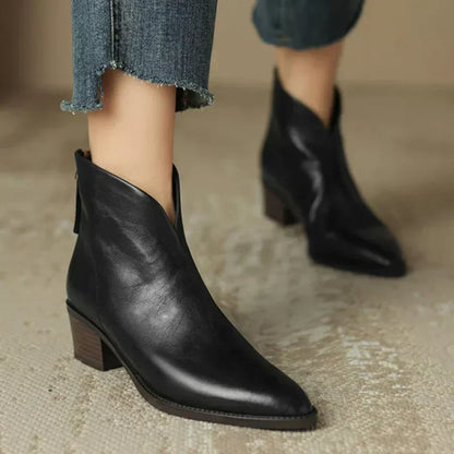 MAISON LORÉ Women's Low Heel Leather Ankle Boots