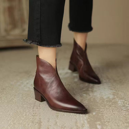 MAISON LORÉ Women's Low Heel Leather Ankle Boots