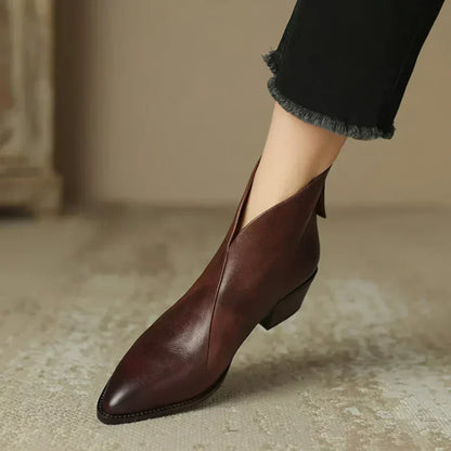 MAISON LORÉ Women's Low Heel Leather Ankle Boots