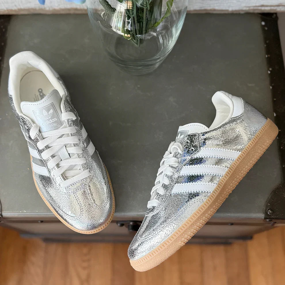 Sneakers Chrome Cuir Metallise Effet Craquele