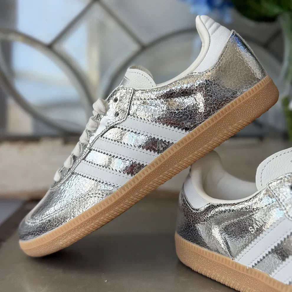 Sneakers Chrome Cuir Metallise Effet Craquele
