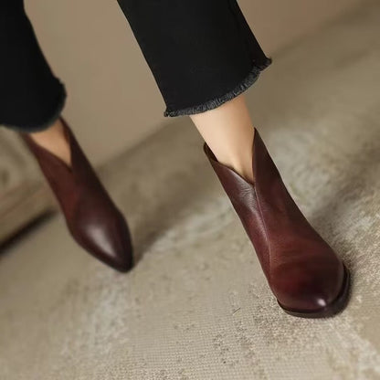 MAISON LORÉ Women's Low Heel Leather Ankle Boots